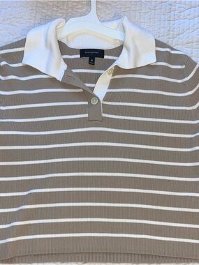 Banana Republic Striped Polo Top in Taupe and White